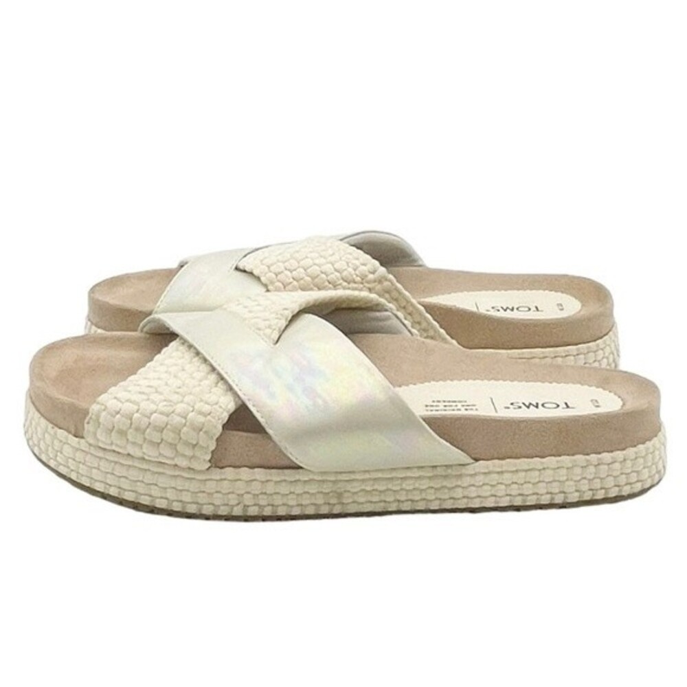 Toms Paloma Slides Iridescent Silver Cream Rope P… - image 5